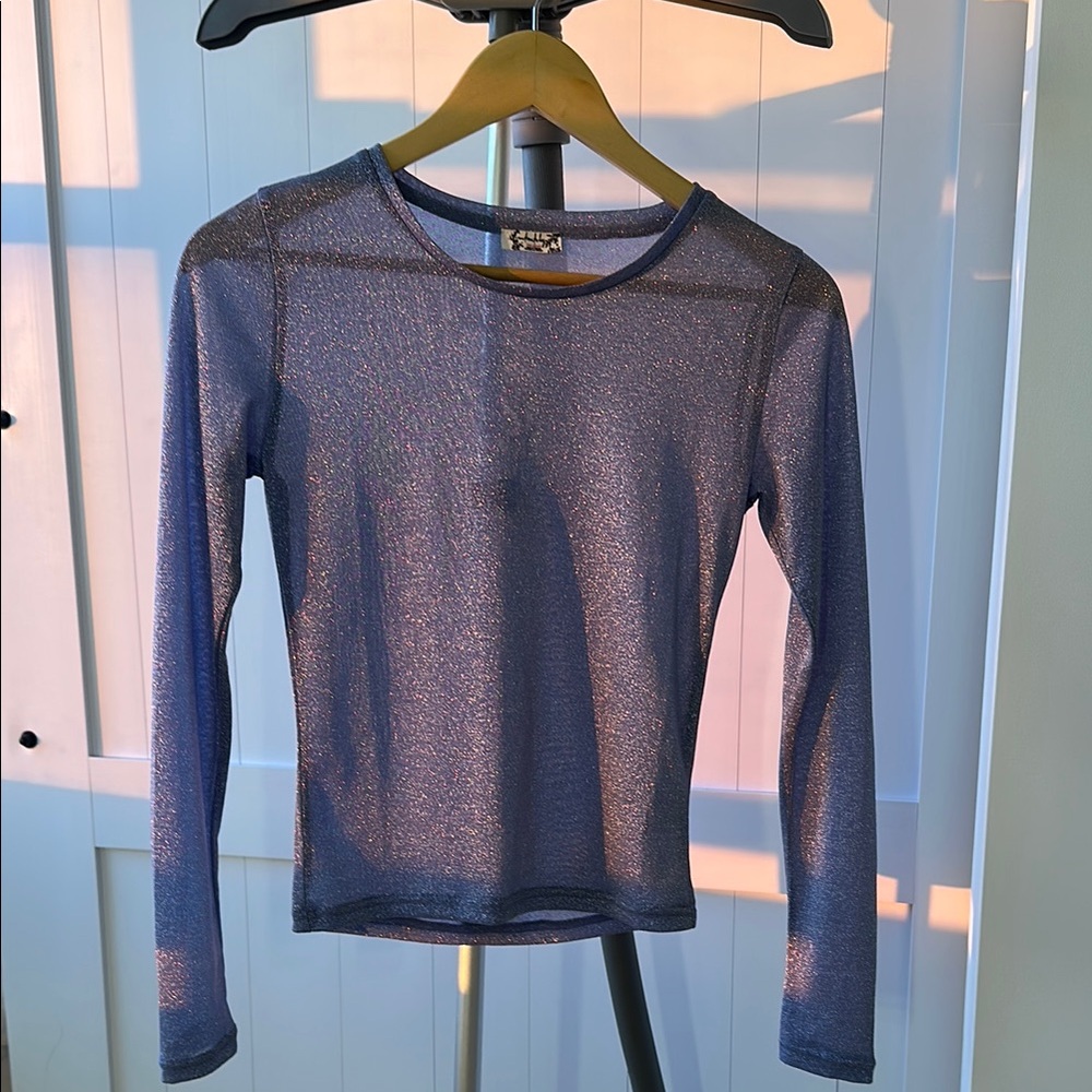 New w/o tags Free People Shimmering Blue Long Sleeve Top see through